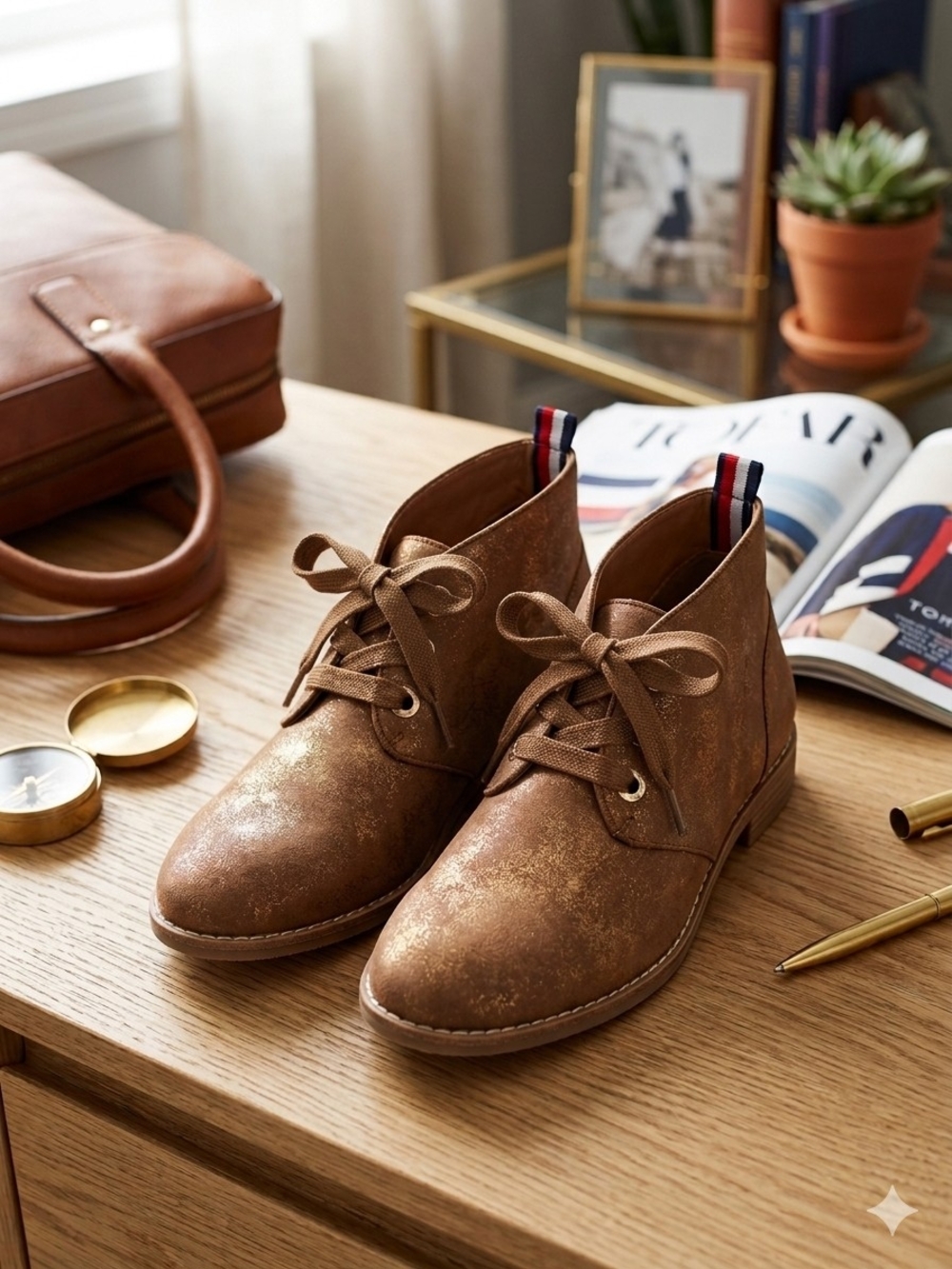 Tommy Hilfiger Metallic Brown Lace-Up Ankle Booties